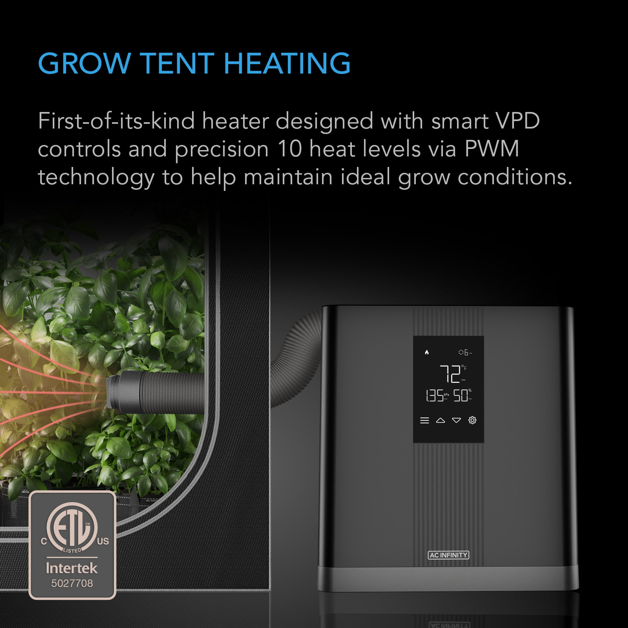 THERMOFORGE T3, ENVIRONMENTAL PLANT HEATER, SMART VPD CONTROLS, TRUE 10 HEAT LEVELS, TUBING EXTENDS INTO GROW TENT