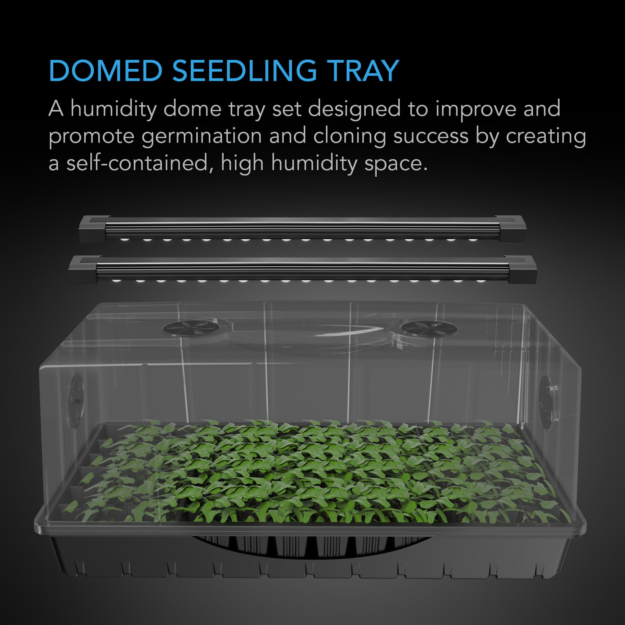 HUMIDITY DOME, GERMINATION KIT WITH LED GROW LIGHT BARS, 6X12 CELL TRAY