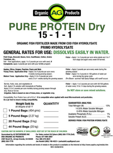 Organic AG Products: Pure Protein Dry 15-1-1 Organic Fish Fertilizer
